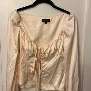 Majorelle silk corset tie up long sleeve top